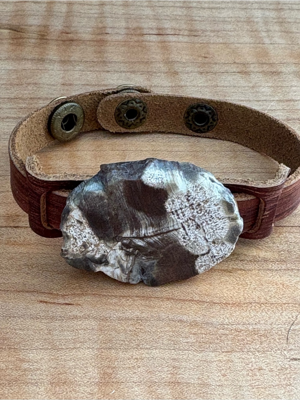 Adjustable Brown Leather Bracelet with Natural Stone